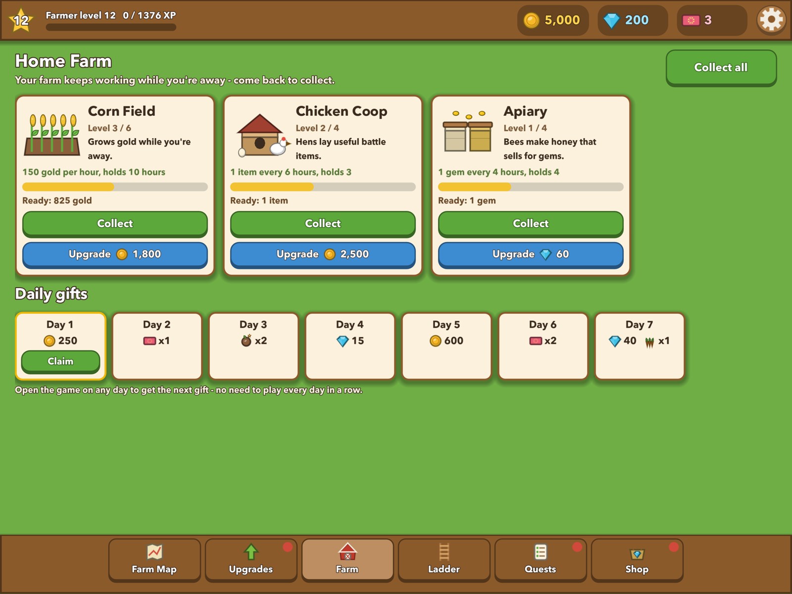 The Home Farm with buildings that produce resources