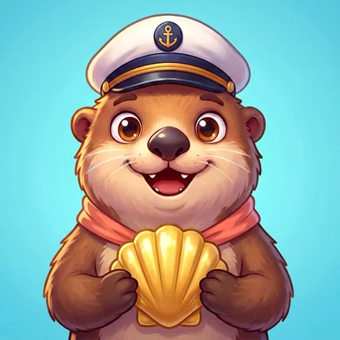 Harbor Hearts app icon: a smiling sea otter in a captain’s hat holding a golden shell